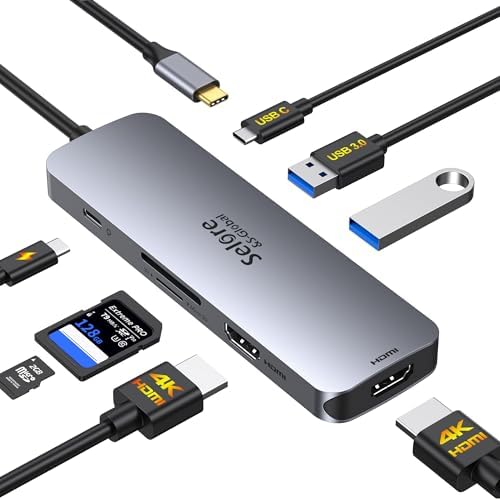 USB-C Docking Station with Dual HDMI, PD Charging, SD/TF, USB A&C 3.0 Ports – Compatible with Laptops like Dell XPS, HP, Lenovo, Surface, Yoga, and More