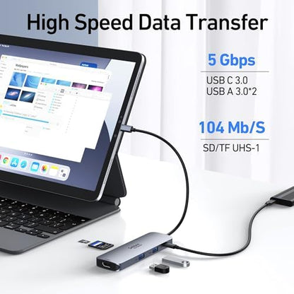 USB-C Docking Station with Dual HDMI, PD Charging, SD/TF, USB A&C 3.0 Ports – Compatible with Laptops like Dell XPS, HP, Lenovo, Surface, Yoga, and More