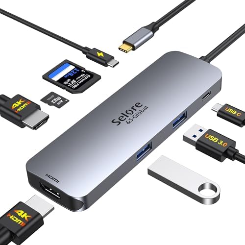 USB-C Docking Station with Dual HDMI, PD Charging, SD/TF, USB A&C 3.0 Ports – Compatible with Laptops like Dell XPS, HP, Lenovo, Surface, Yoga, and More