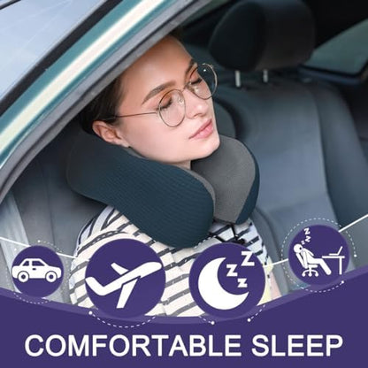 Memory Foam Travel Neck Pillow – Comfortable Headrest for Flights, Portable, Deep Blue, Medium (120-200LB)