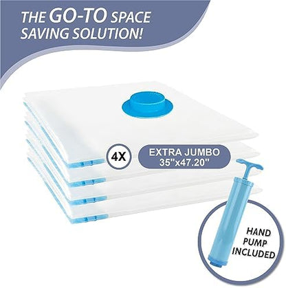 4-Pack XXL Vacuum Storage Bags – Extra Large Space Saver for Bedding, Comforters, Blankets, Toys (47x35 in)