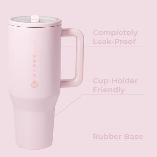 40 oz Water Bottle with Handle & Flip Straw, Leak-Resistant, Insulated Stainless Steel, Pink Sand