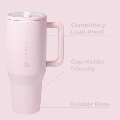 40 oz Water Bottle with Handle & Flip Straw, Leak-Resistant, Insulated Stainless Steel, Pink Sand