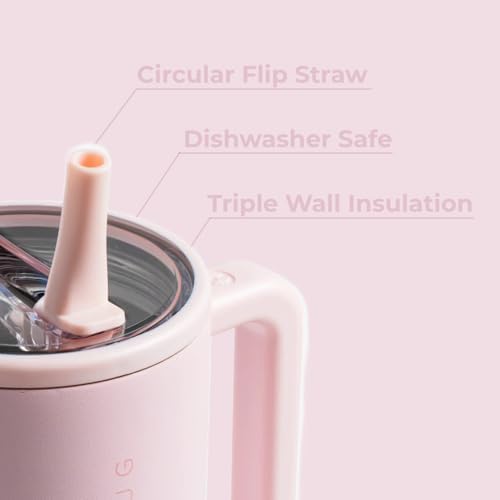 40 oz Water Bottle with Handle & Flip Straw, Leak-Resistant, Insulated Stainless Steel, Pink Sand
