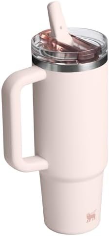 30 oz Insulated Tumbler with Flip Straw, Leakproof Lid, Built-In Handle, Cupholder Compatible, Rose Quartz