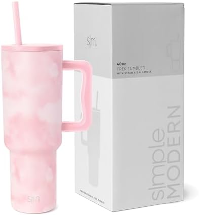 40 oz Tumbler with Handle & Straw Lid, Insulated Stainless Steel, Travel Mug, Cupholder Friendly, Blush Tie Dye