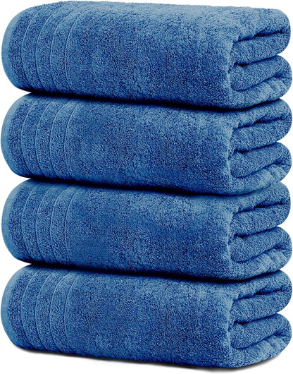 Extra Large 100% Cotton Bath Towels – Lightweight, Quick-Drying & Absorbent (4-Pack)