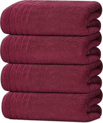 Extra Large 100% Cotton Bath Towels – Lightweight, Quick-Drying & Absorbent (4-Pack)