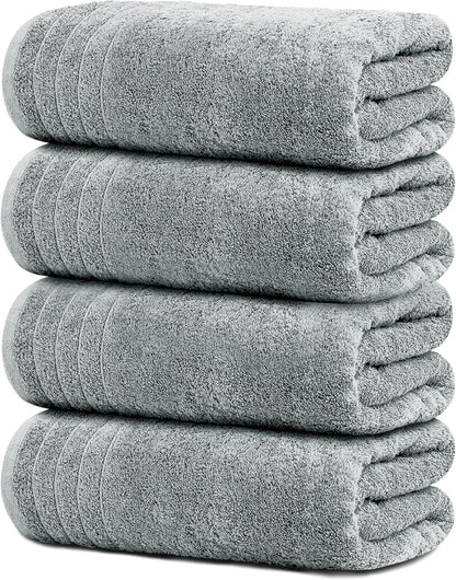 Extra Large 100% Cotton Bath Towels – Lightweight, Quick-Drying & Absorbent (4-Pack)