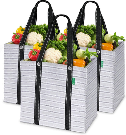 Heavy-Duty Reusable Grocery Bags (3-Pack) – Stand-Up Tote Bags with Foldable Design