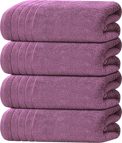 Extra Large 100% Cotton Bath Towels – Lightweight, Quick-Drying & Absorbent (4-Pack)