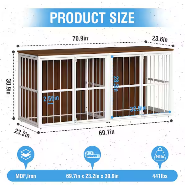 Wooden Dog Crate Furniture & Kennel – Stylish Doghouse with Divider and Accent Storage Cabinet