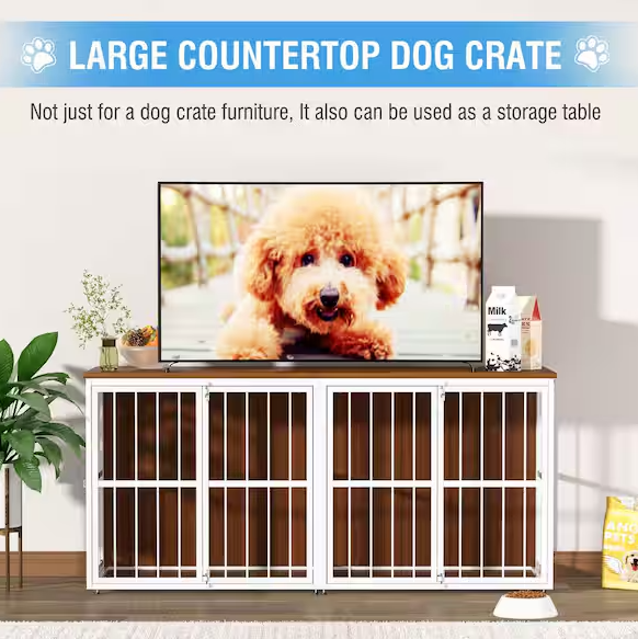 Wooden Dog Crate Furniture & Kennel – Stylish Doghouse with Divider and Accent Storage Cabinet