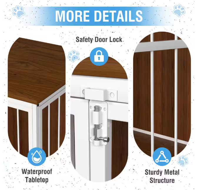 Wooden Dog Crate Furniture & Kennel – Stylish Doghouse with Divider and Accent Storage Cabinet
