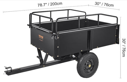 Heavy-Duty ATV Steel Dump Cart – 750 lb Capacity, 15 Cu. Ft. Garden Utility Trailer with Removable Sides
