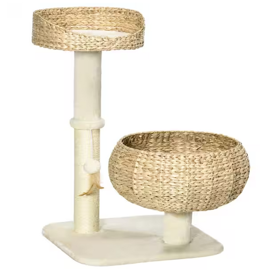 Cat Tree Activity Center with Cattail Beds and Scratching Post, Beige