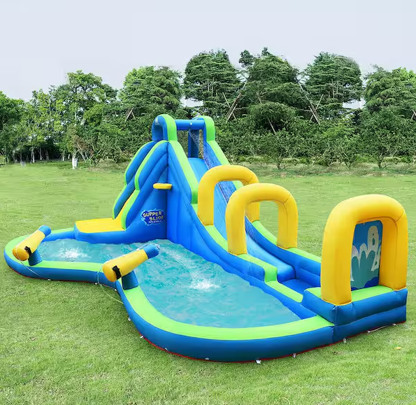 Multi-Color Inflatable Water Slide: Kids Bounce House Castle Splash Pool (No Blower Included)