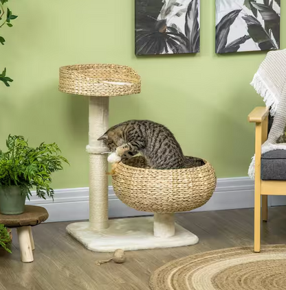 Cat Tree Activity Center with Cattail Beds and Scratching Post, Beige