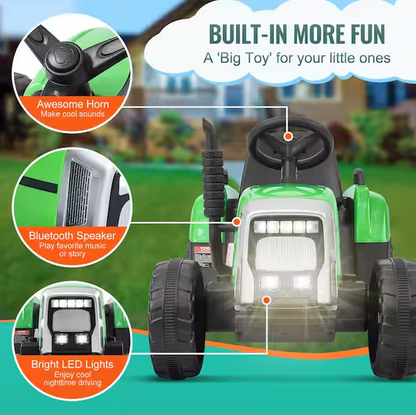 12-Volt Electric Ride-On Tractor with Parental and Child Remote Control