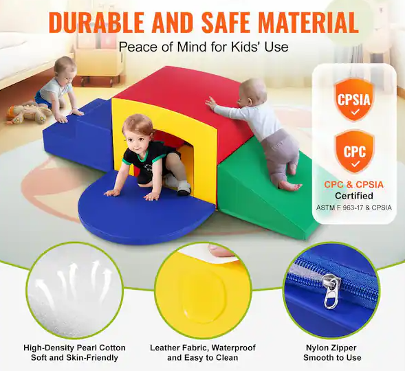5-Piece Soft Foam Playset Toddler Indoor Climbing Toys with Stairs, Ramp, and Tunnel