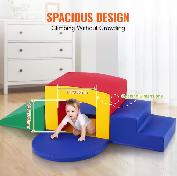 5-Piece Soft Foam Playset Toddler Indoor Climbing Toys with Stairs, Ramp, and Tunnel