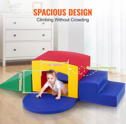 5-Piece Soft Foam Playset Toddler Indoor Climbing Toys with Stairs, Ramp, and Tunnel