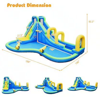 Multi-Color Inflatable Water Slide: Kids Bounce House Castle Splash Pool (No Blower Included)