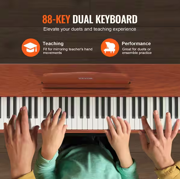 88-Key Weighted Digital Piano: Fully Weighted Keys, Dual Keyboard, Built-in Speakers, and 4-Legged Stand