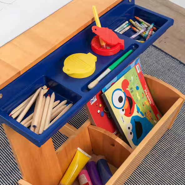 Art Table with Drying Rack and Storage Compartments