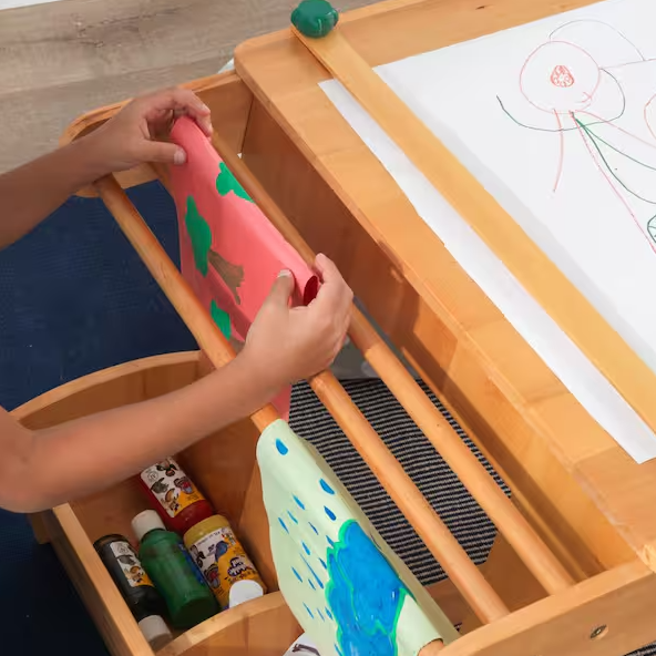 Art Table with Drying Rack and Storage Compartments