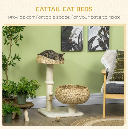 Cat Tree Activity Center with Cattail Beds and Scratching Post, Beige
