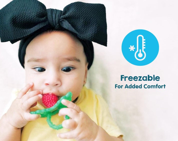 Silicone Teether Pacifier – BPA-Free, Freezable Fruit-Texture Teething Relief (Red)