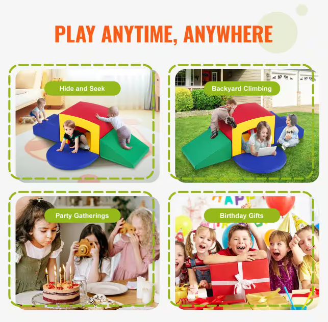 5-Piece Soft Foam Playset Toddler Indoor Climbing Toys with Stairs, Ramp, and Tunnel