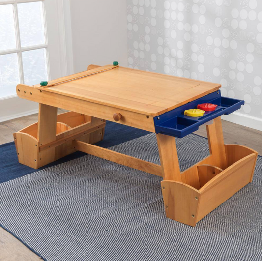 Art Table with Drying Rack and Storage Compartments