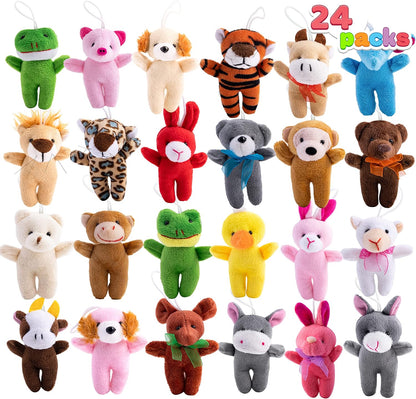 24-Pack Mini Animal Plush Toys - 3" Keychain Decorations for Kids