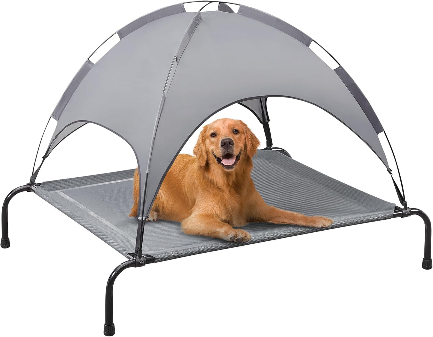 Dog Bed with Canopy - Elevated, Textilene Mesh, and Metal Frame for Indoor and Outdoor Relaxation