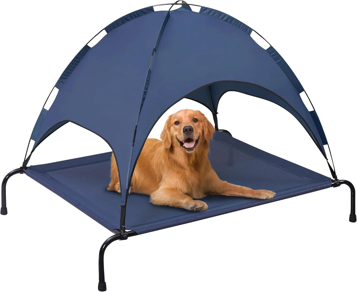 Dog Bed with Canopy - Elevated, Textilene Mesh, and Metal Frame for Indoor and Outdoor Relaxation