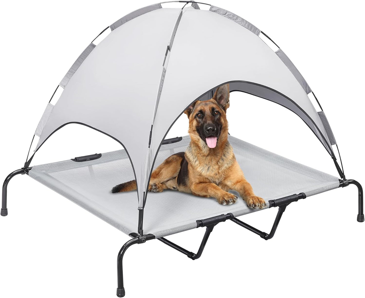 Dog Bed with Canopy - Elevated, Textilene Mesh, and Metal Frame for Indoor and Outdoor Relaxation