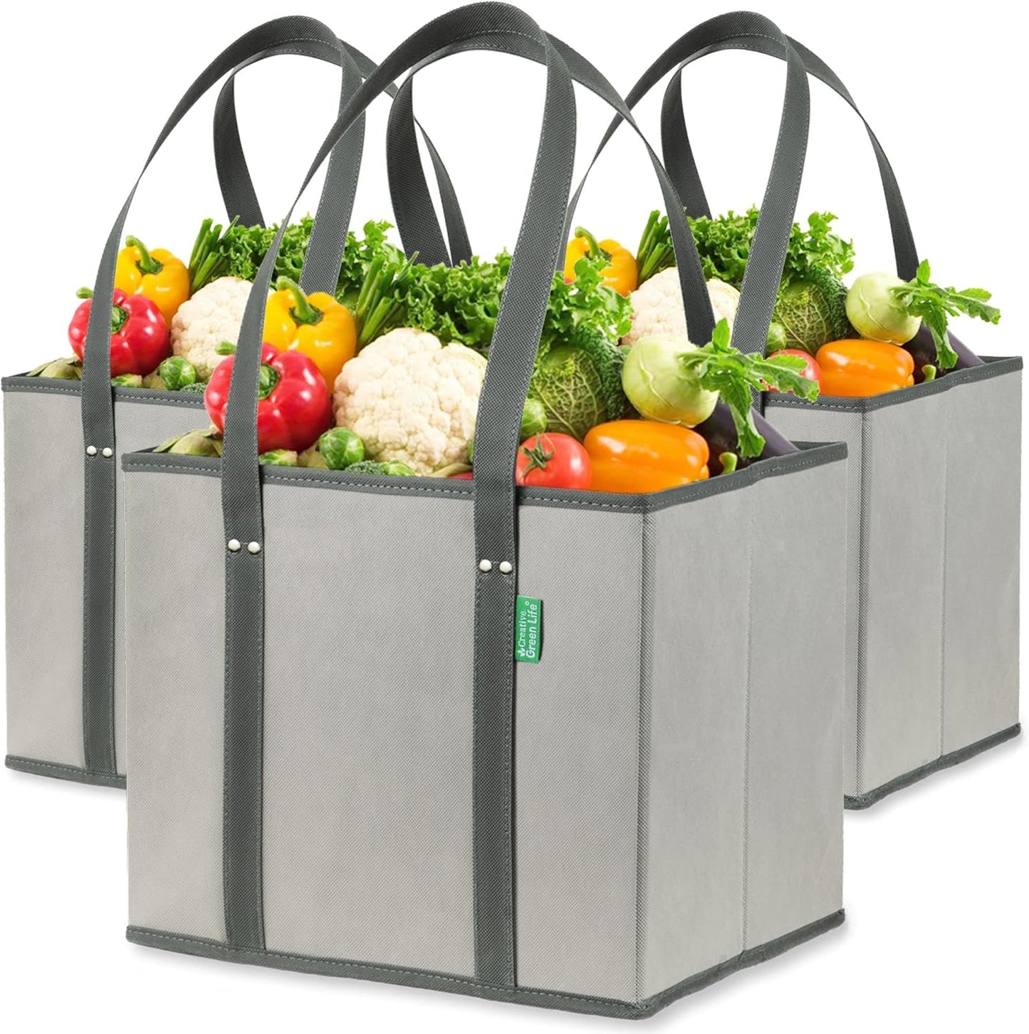 Heavy-Duty Reusable Grocery Bags (3-Pack) – Stand-Up Tote Bags with Foldable Design