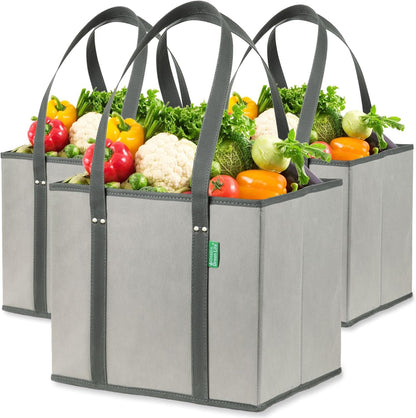 Heavy-Duty Reusable Grocery Bags (3-Pack) – Stand-Up Tote Bags with Foldable Design
