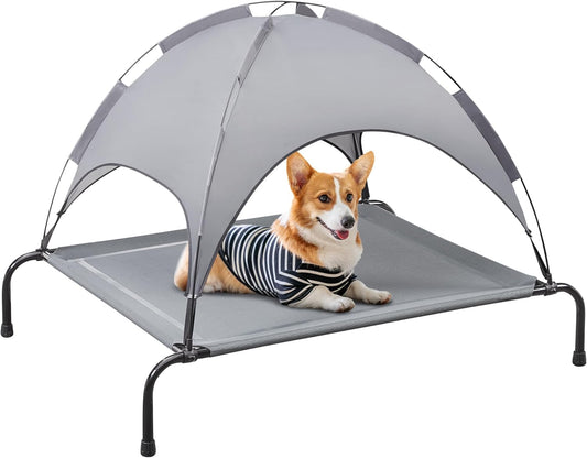 Dog Bed with Canopy - Elevated, Textilene Mesh, and Metal Frame for Indoor and Outdoor Relaxation