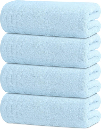 Extra Large 100% Cotton Bath Towels – Lightweight, Quick-Drying & Absorbent (4-Pack)