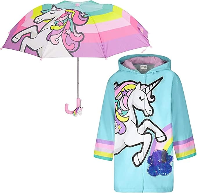 Kids Umbrella & Rain Coats Set for Girls and Boys