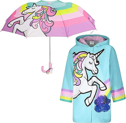 Kids Umbrella & Rain Coats Set for Girls and Boys